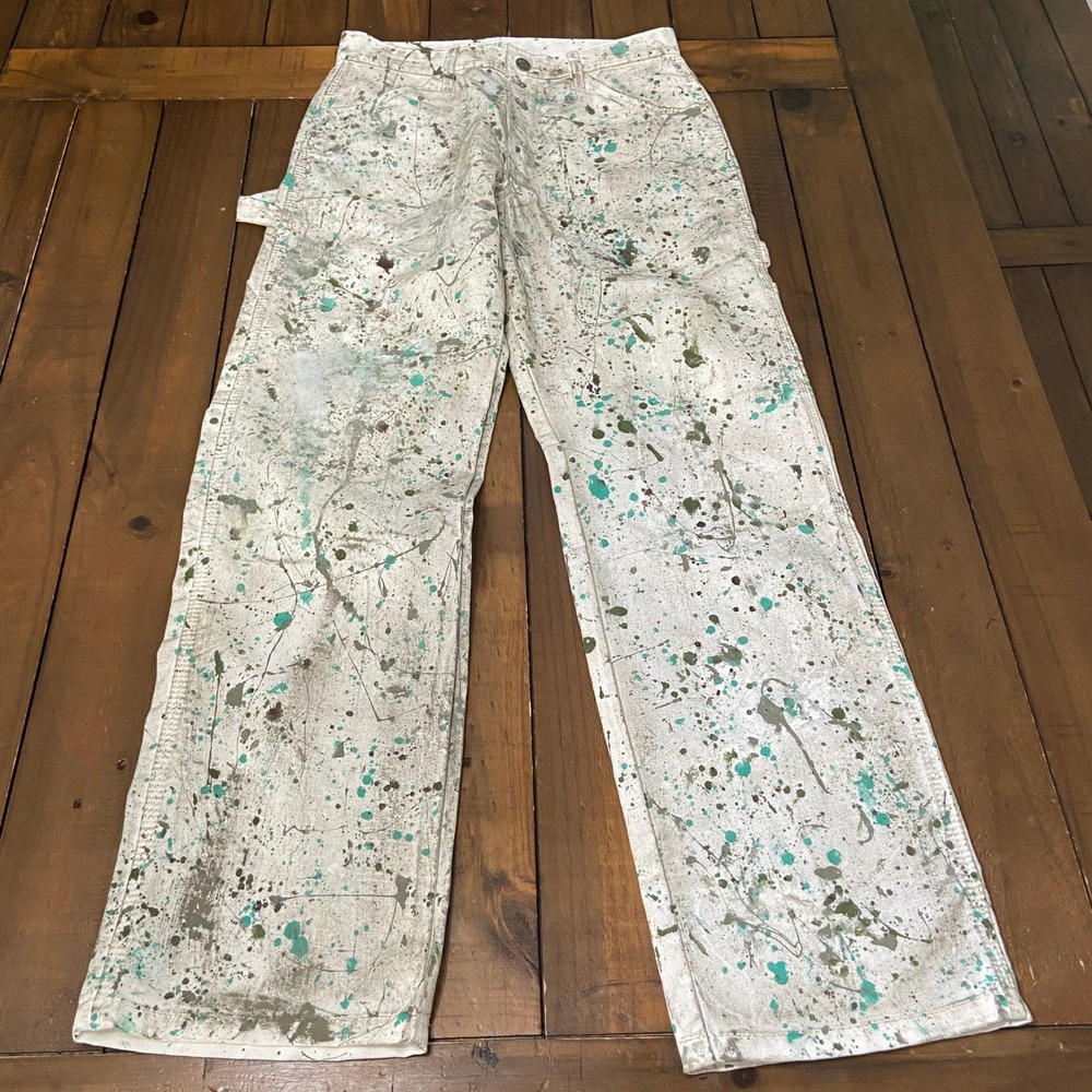 Dickies Mens Custom Paint Splatter Carpenter Pants White Teal Green 31x31